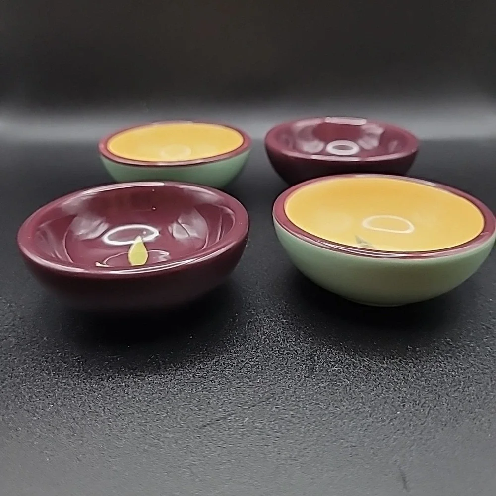 Crate & Barrel Mini Dipping Bowls Set of 4 Plum Yellow Olive Oil Dips Condiments